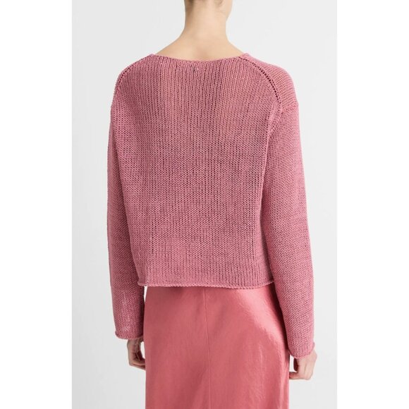 Vince Open Knit Pink Boat Neck Sweater Womens S Lightweight Casual Pullover $348 - Picture 7 of 7
